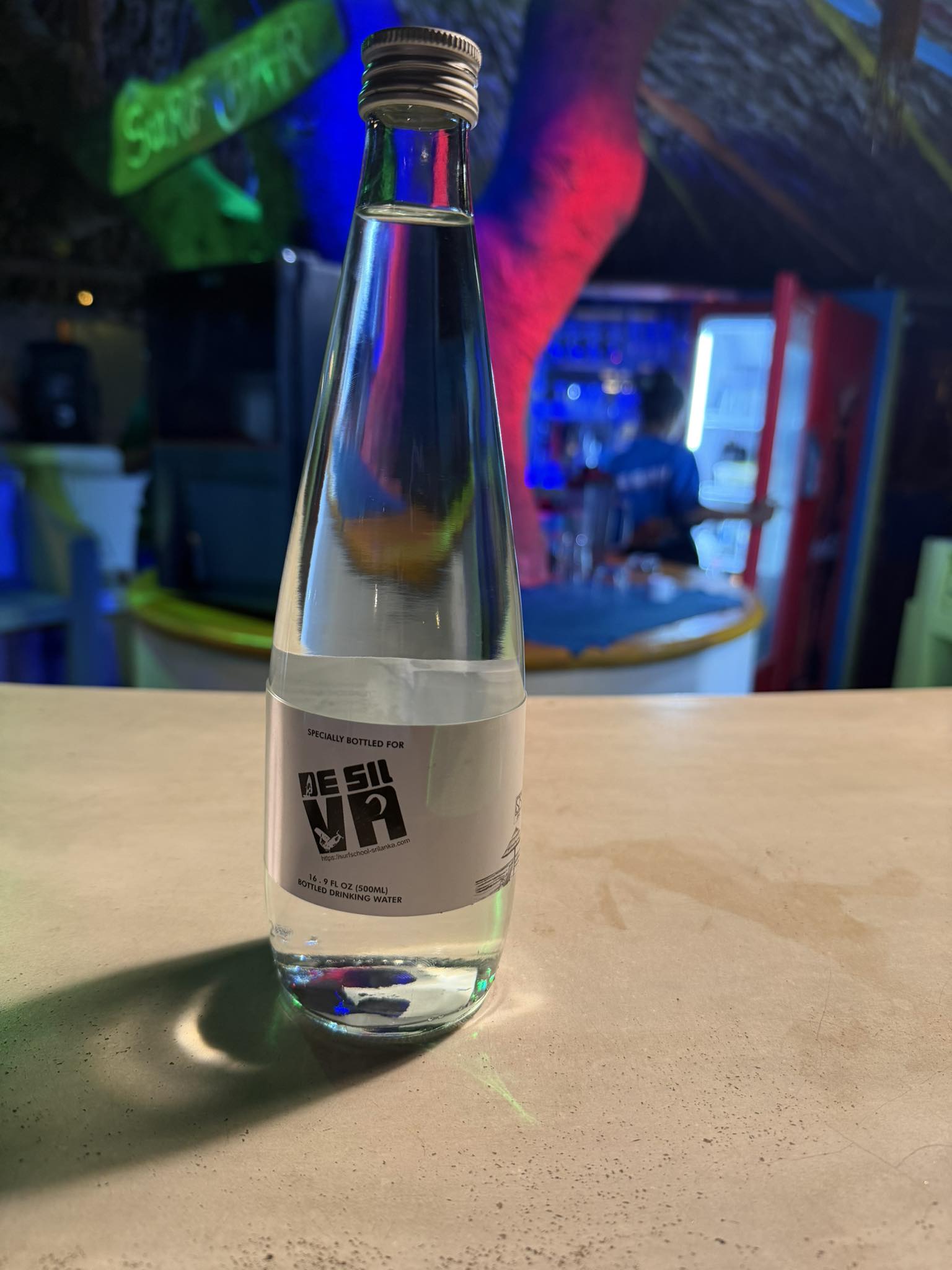 Reusable glass water bottles at De Silva resort Kalpitiya